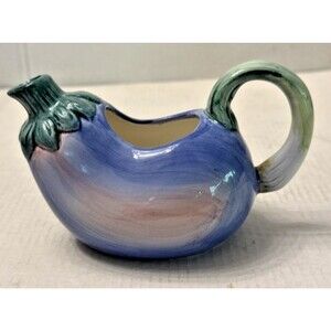 FITZ AND FLOYD MAJOLICA EGGPLANT CREAMER, SMALL PITCHER SAUCE 1987 Vintage